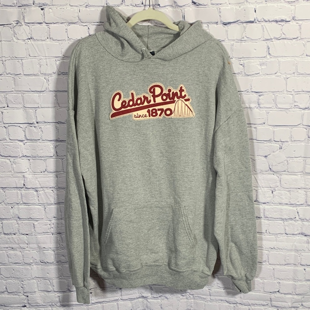Cedar Point Unisex VTG Hooded Sweatshirt Gray Red Size 2X Y2K 90s Pullover